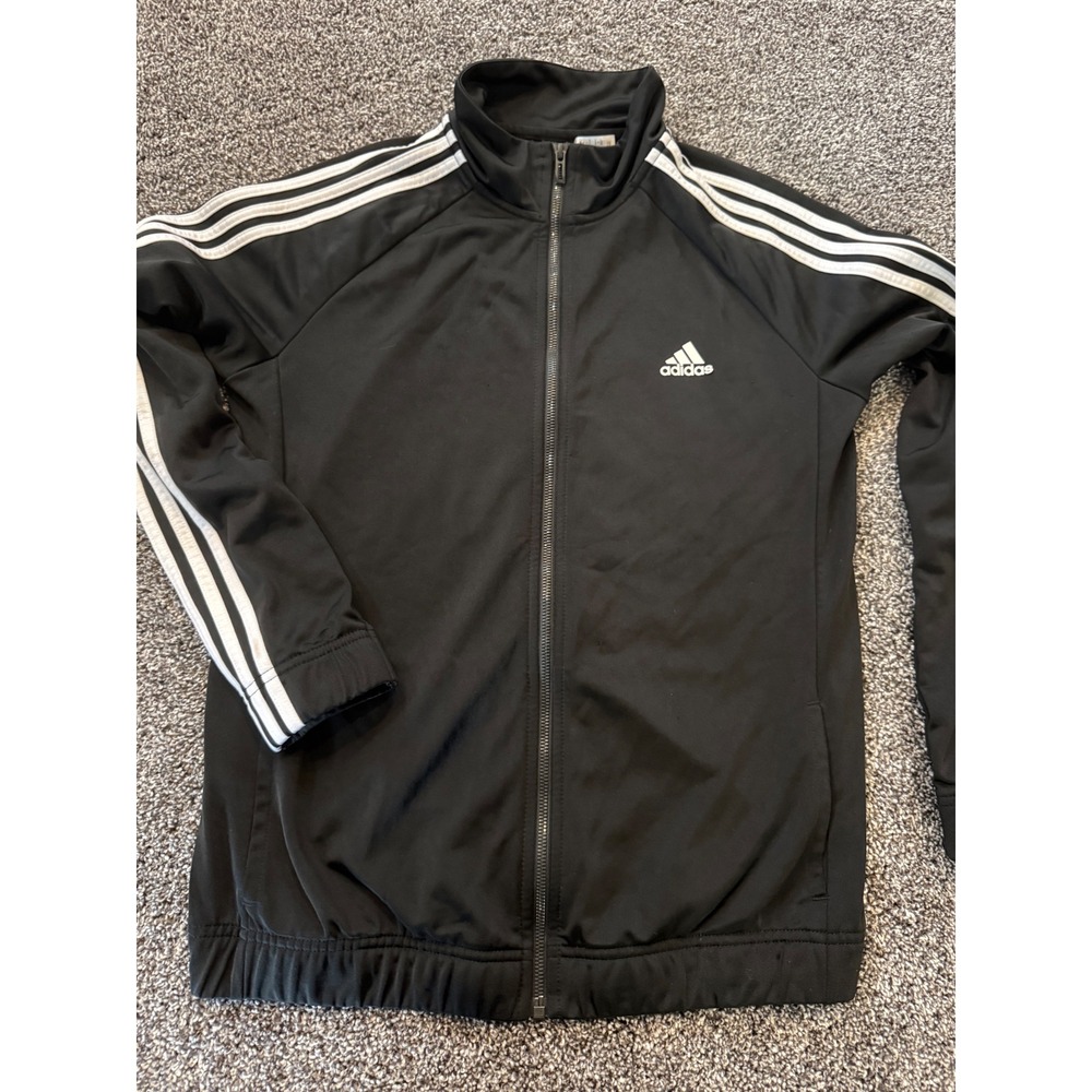 Adidas Mens Full Zip Track Jacket Black White 3 Stripe Mock Neck Size L